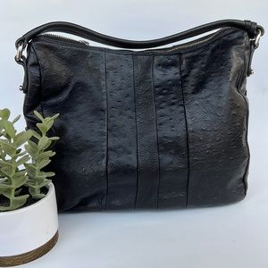 Furla black ostrich leather shoulder bag